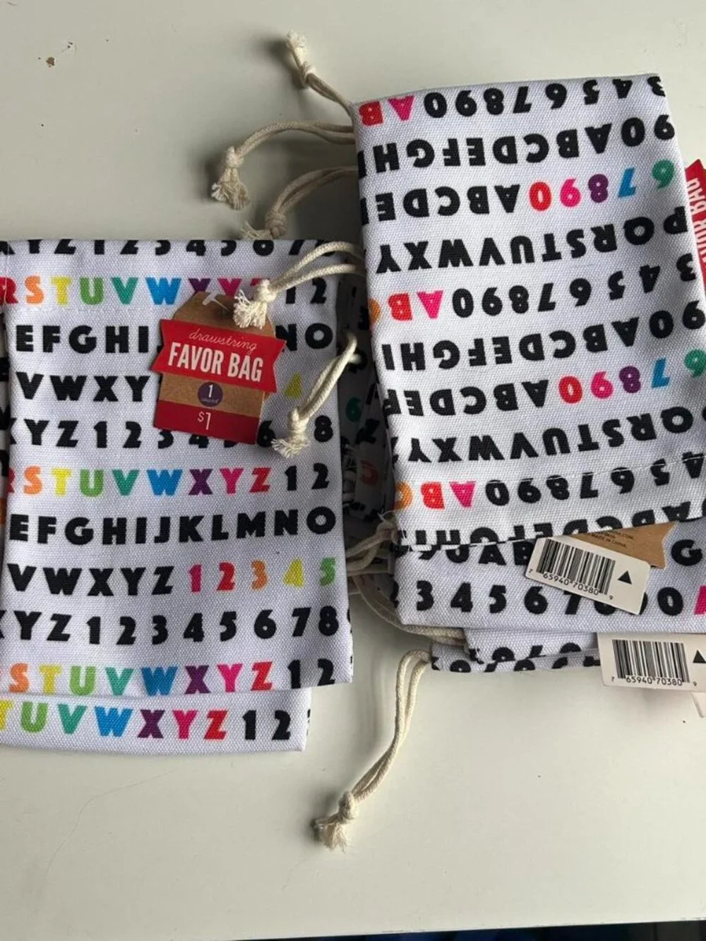 11 White Alphabet Print Small Draw String Bags